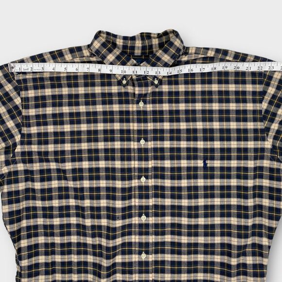 VINTAGE Ralph Lauren Shirt Mens 2XLT Tall Beige Black Check Woven Button Down - Picture 13 of 16